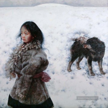 Tibetan Werke - Mädchen und Hund AX Tibet